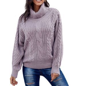Women's Cable Knit Turtleneck Sweater - Purple